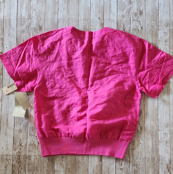 Vintage Laura & Jayne Bright Pink Banded Bottom Blouse Size 6 Double Pocket - Picture 7 of 7